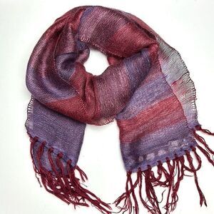 ROSECRAFT Mohair Stripped Handcrafted Scarf Shawl Burgundy Plum